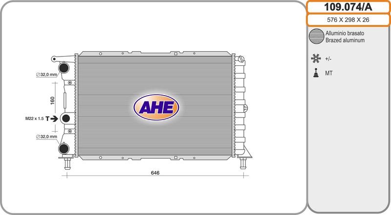 109074A AHE Радиатор, охлаждение двигателя