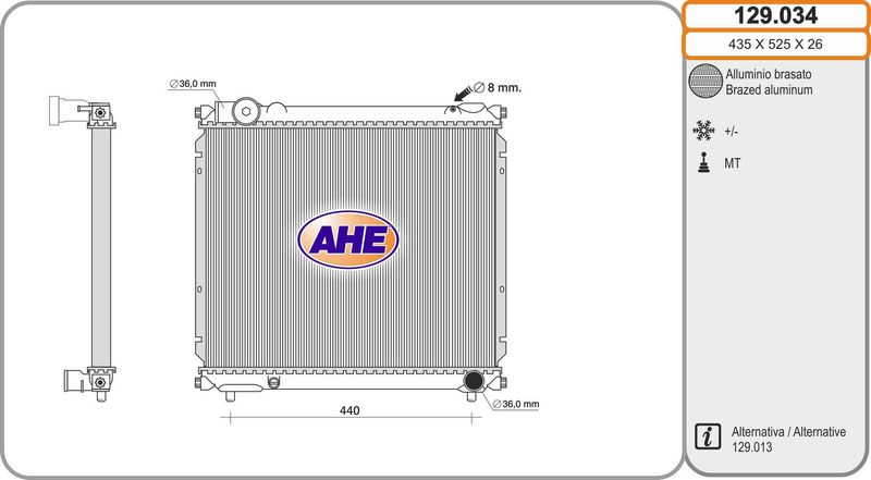 129034 AHE Радиатор, охлаждение двигателя