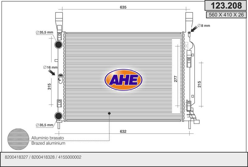 123208 AHE Радиатор, охлаждение двигателя