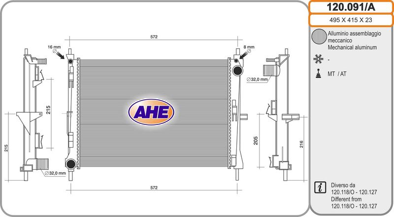 120091A AHE Радиатор, охлаждение двигателя