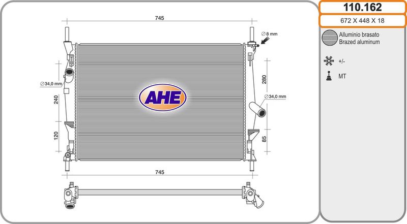 110162 AHE Радиатор, охлаждение двигателя