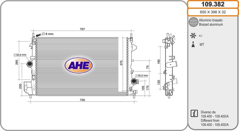 109382 AHE Радиатор, охлаждение двигателя