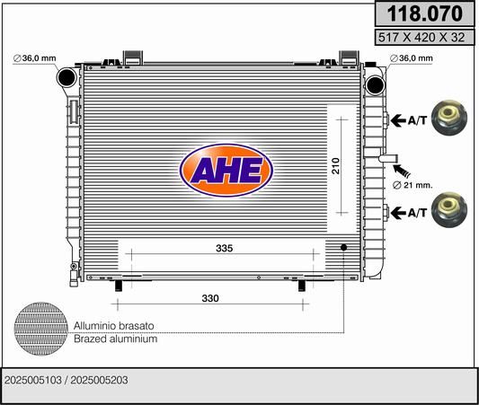 118070 AHE Радиатор, охлаждение двигателя