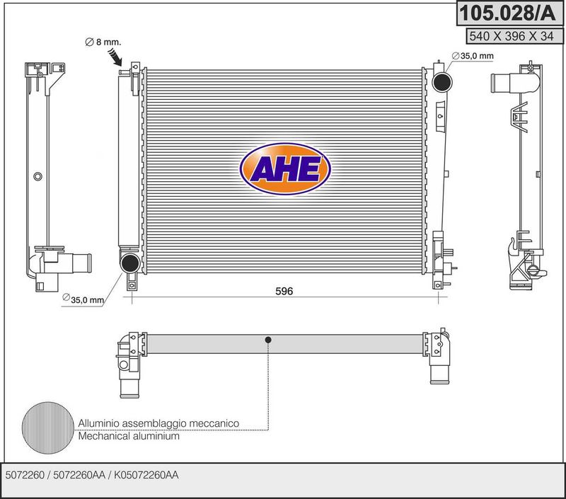 105028A AHE Радиатор, охлаждение двигателя