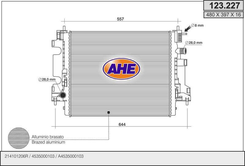 123227 AHE Радиатор, охлаждение двигателя