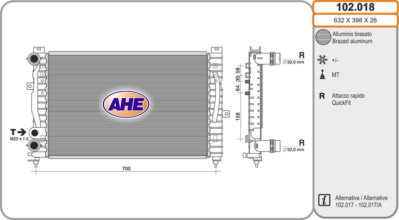 102018 AHE Радиатор, охлаждение двигателя