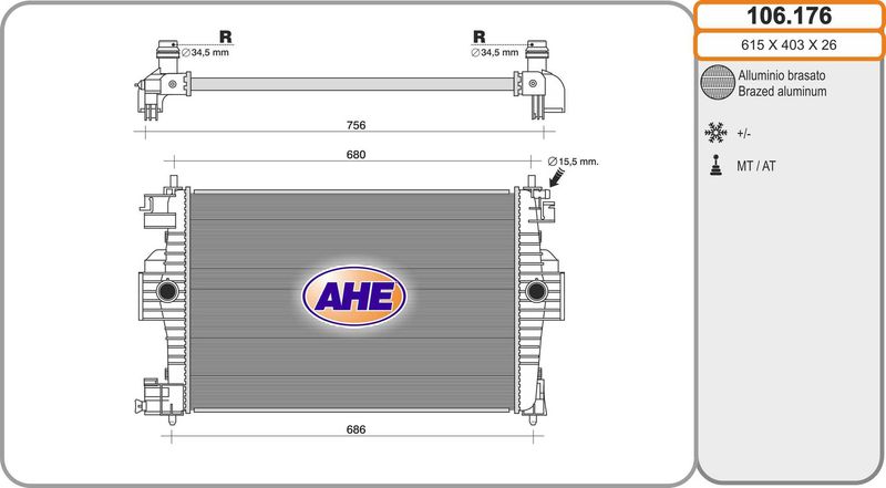 106176 AHE Радиатор, охлаждение двигателя