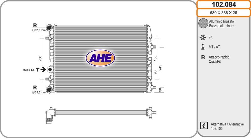 102084 AHE Радиатор, охлаждение двигателя