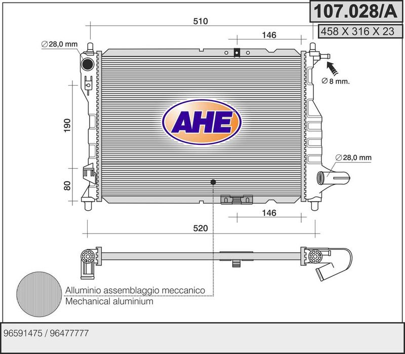 107028A AHE Радиатор, охлаждение двигателя