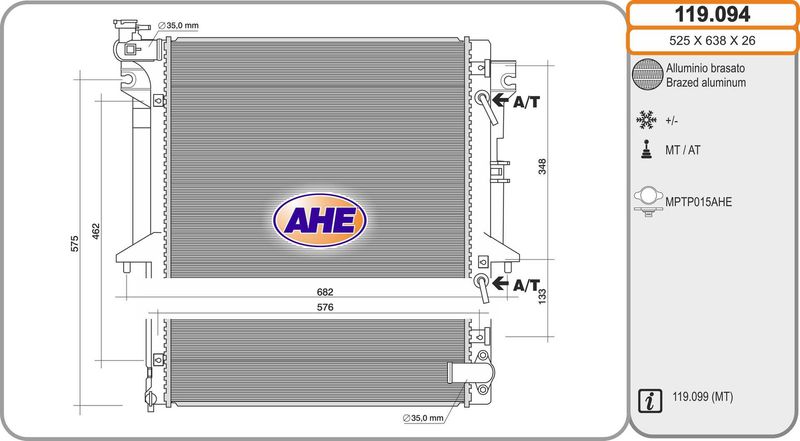 119094 AHE Радиатор, охлаждение двигателя