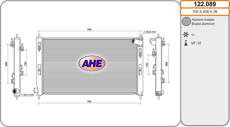 122089 AHE Радиатор, охлаждение двигателя