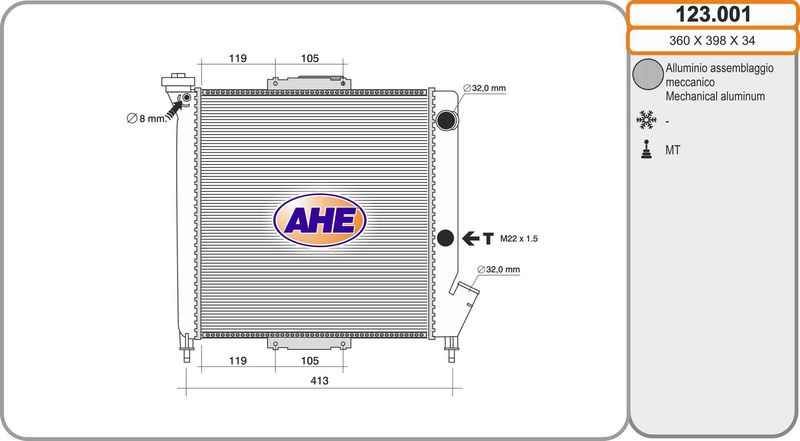 123001 AHE Радиатор, охлаждение двигателя