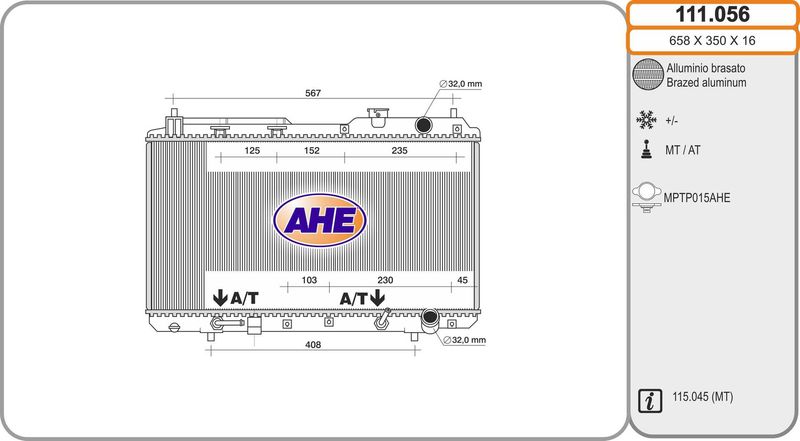 111056 AHE Радиатор, охлаждение двигателя