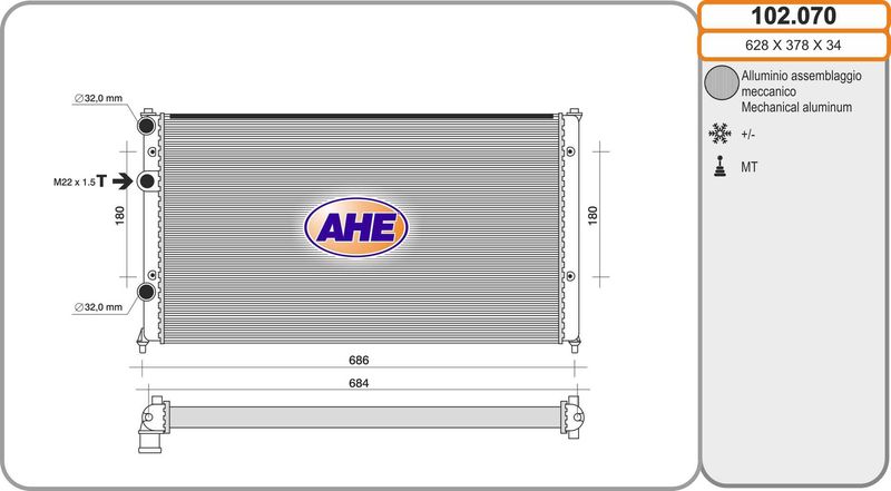 102070 AHE Радиатор, охлаждение двигателя