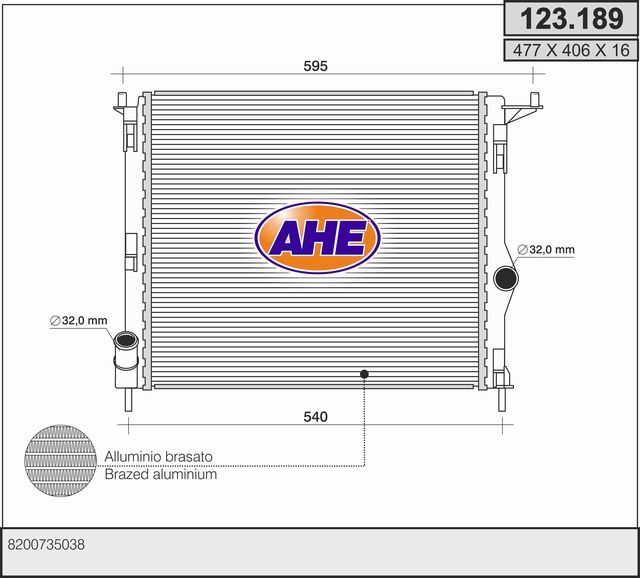 123189 AHE Радиатор, охлаждение двигателя