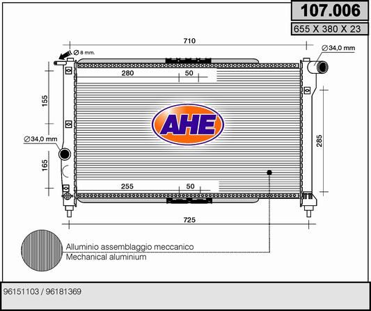 107006 AHE Радиатор, охлаждение двигателя