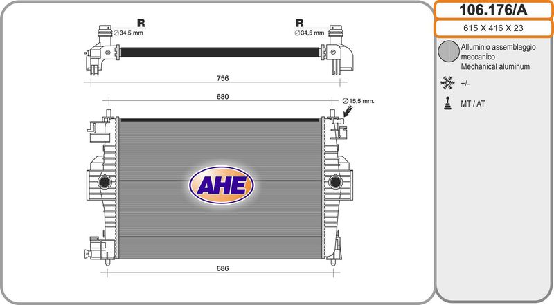 106176A AHE Радиатор, охлаждение двигателя