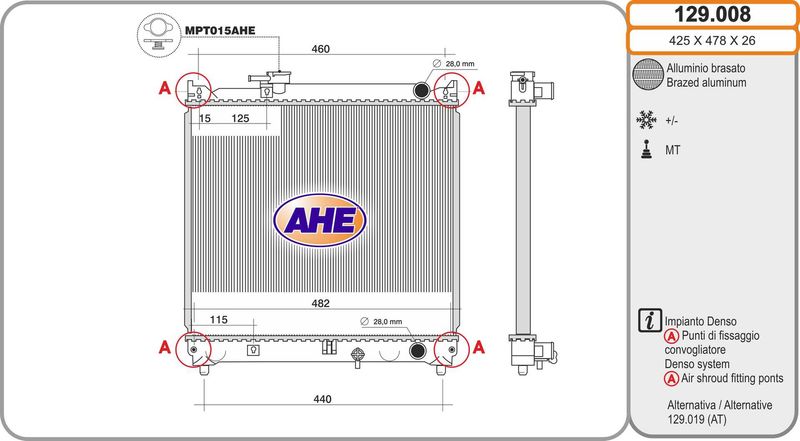 129008 AHE Радиатор, охлаждение двигателя