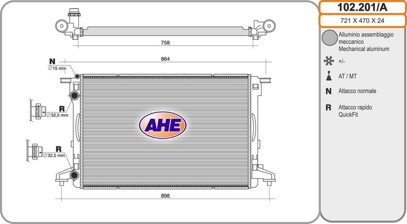 102201A AHE Радиатор, охлаждение двигателя