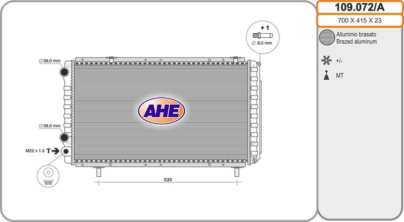 109072A AHE Радиатор, охлаждение двигателя