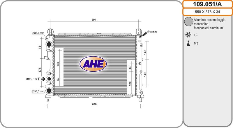 109051A AHE Радиатор, охлаждение двигателя