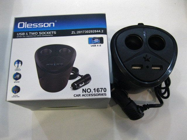 Разветвитель авто Olesson NO.1670 (2USB 2гн) (черный)