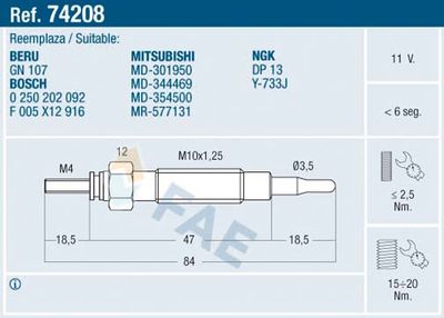 74208 FAE Свеча накаливания