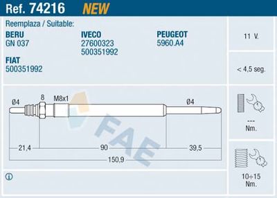 74216 FAE Свеча накаливания