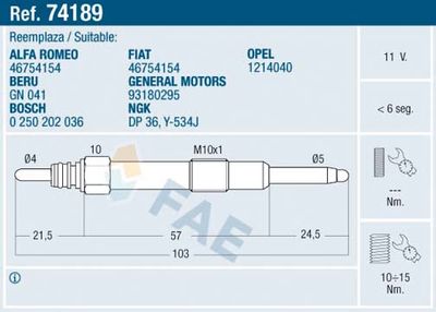 74189 FAE Свеча накаливания