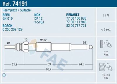 74191 FAE Свеча накаливания