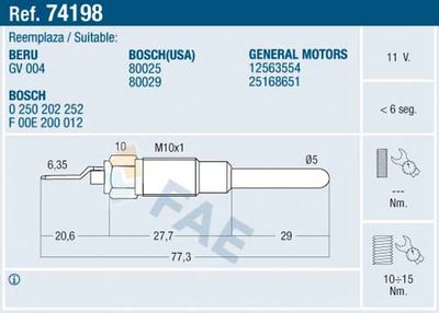 74198 FAE Свеча накаливания