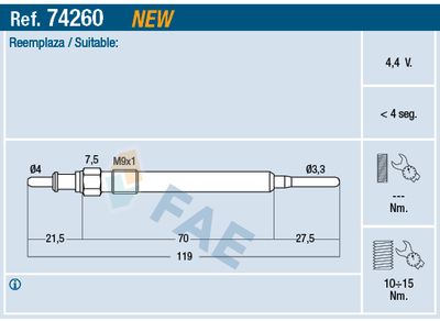 74260 FAE Свеча накаливания