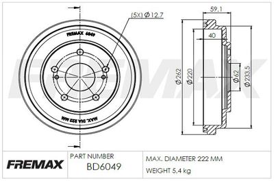 BD6049 FREMAX Тормозной барабан