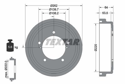 94045700 TEXTAR Тормозной барабан