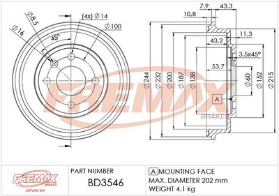 BD3546 FREMAX Тормозной барабан