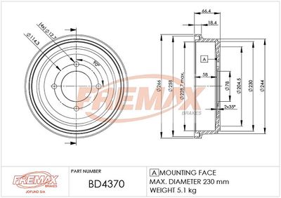 BD4370 FREMAX Тормозной барабан