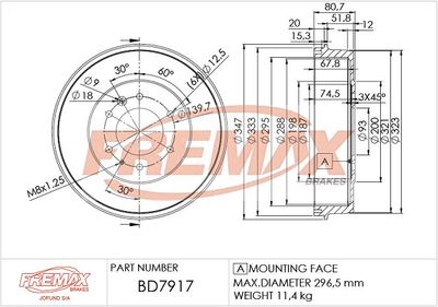 BD7917 FREMAX Тормозной барабан