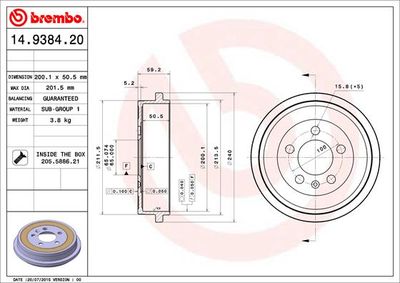 14938420 BREMBO Тормозной барабан