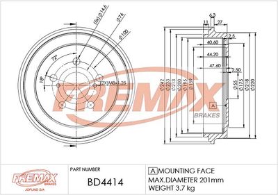 BD4414 FREMAX Тормозной барабан