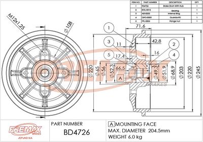 BD4726KT FREMAX Тормозной барабан