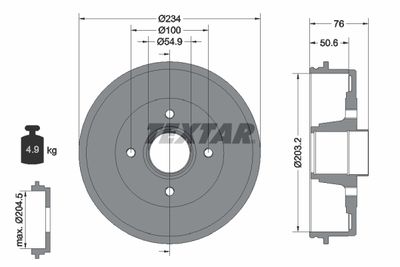 94027100 TEXTAR Тормозной барабан