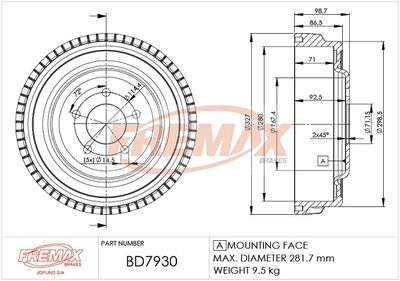 BD7930 FREMAX Тормозной барабан