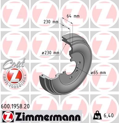 600195820 ZIMMERMANN Тормозной барабан