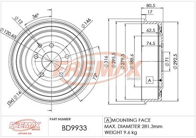 BD9933 FREMAX Тормозной барабан