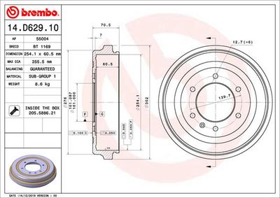 14D62910 BREMBO Тормозной барабан