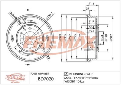 BD7020 FREMAX Тормозной барабан