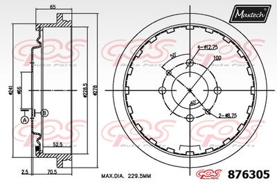 876305 MAXTECH Тормозной барабан