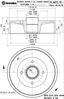 BT1672 BRECO Тормозной барабан