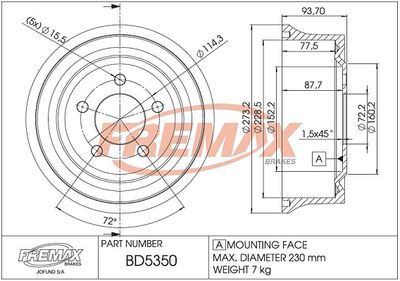 BD5350 FREMAX Тормозной барабан