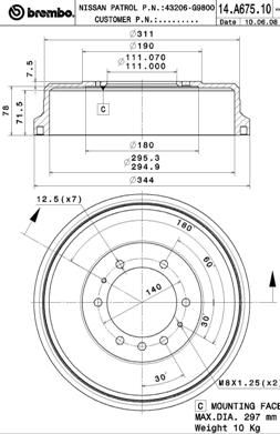 14A67510 BREMBO Тормозной барабан